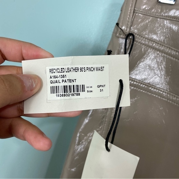 Agolde Recycled Leather 90s Pinch Waist Sz 31 Quail Patent Beige‎ - Picture 5 of 7